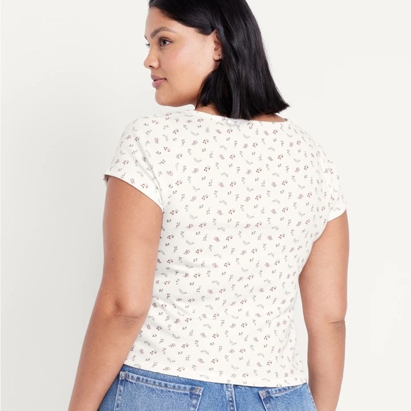 Old Navy Floral Button Front Ribbed Scoop Neck Tee 2X NWT Cottagecore Stretch - Picture 15 of 15